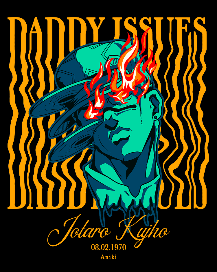 motif robe t-shirt noire manga jojo's bizarre adventure robe t shirt coton bio sur jotaro kujho daddy issues robe teeshirt manga jojo robe coton bio